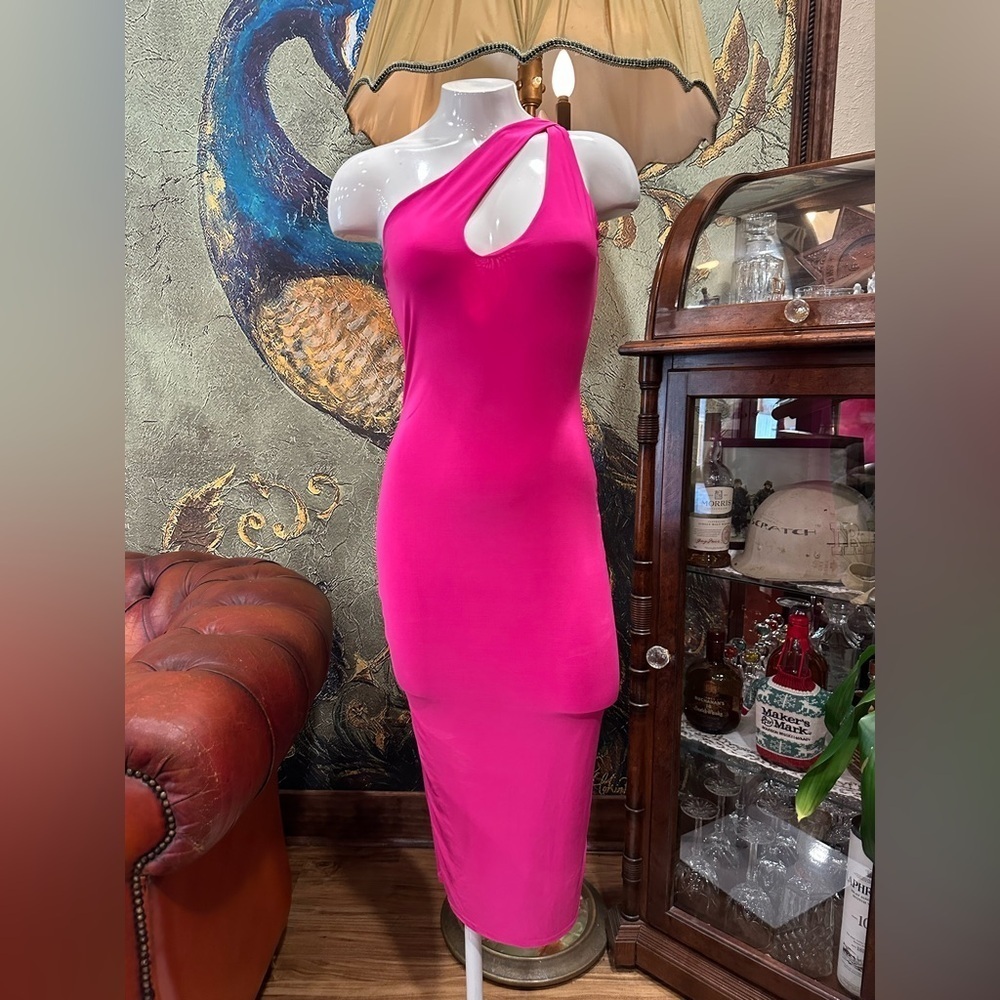 NWT  FASHION NOVA First And Last Midi Dress - Neon Fuchsia